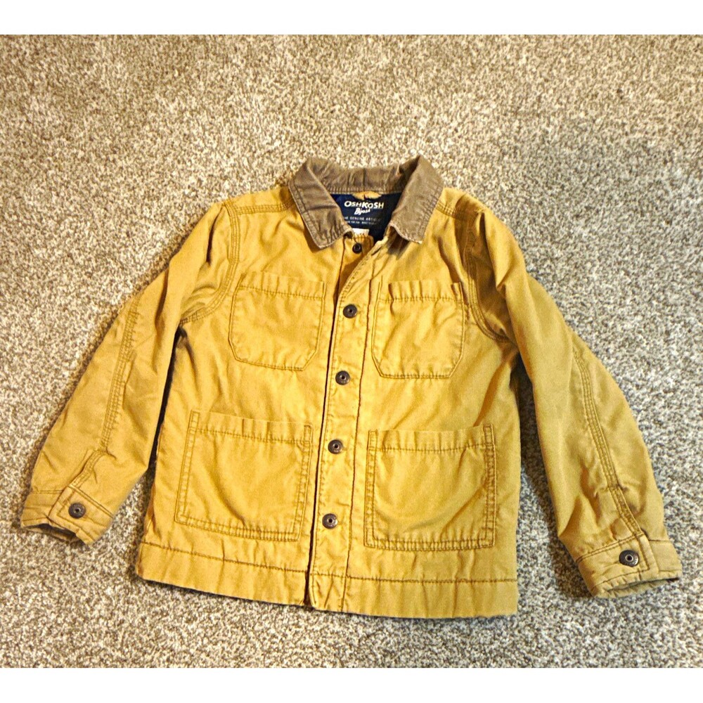 OshKosh B'gosh Boys 5T Beige Shirt Jacket Button Front Lined Collared Pockets